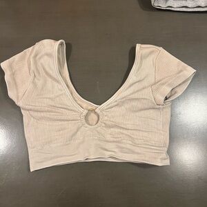 Beige Ribbed Women's Top